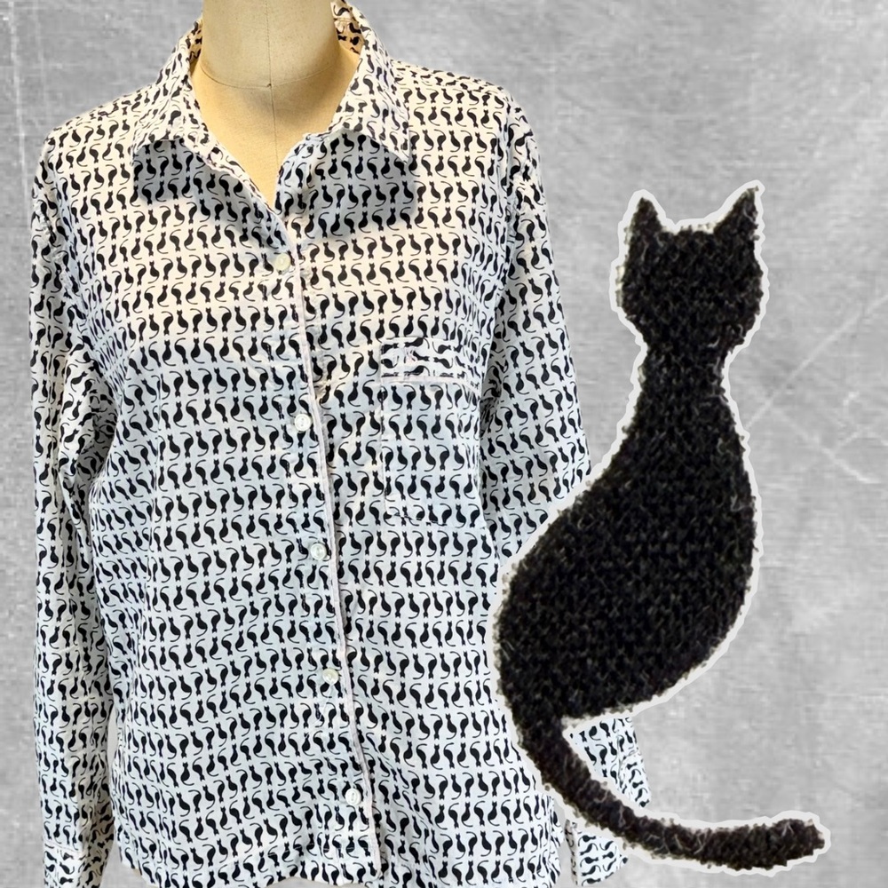 Victoria’s‎ Secret mid century black cat silhouette pajama sleep top 100% cotton